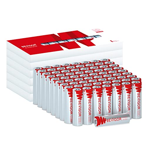Bevigor Baterías de litio tamaño AA, paquete de 72 pilas AA doble A de 3000 mAh, batería AA de litio de 1.5 V, baterías AA de hierro de litio de mayor duración para linterna, juguetes, control remoto