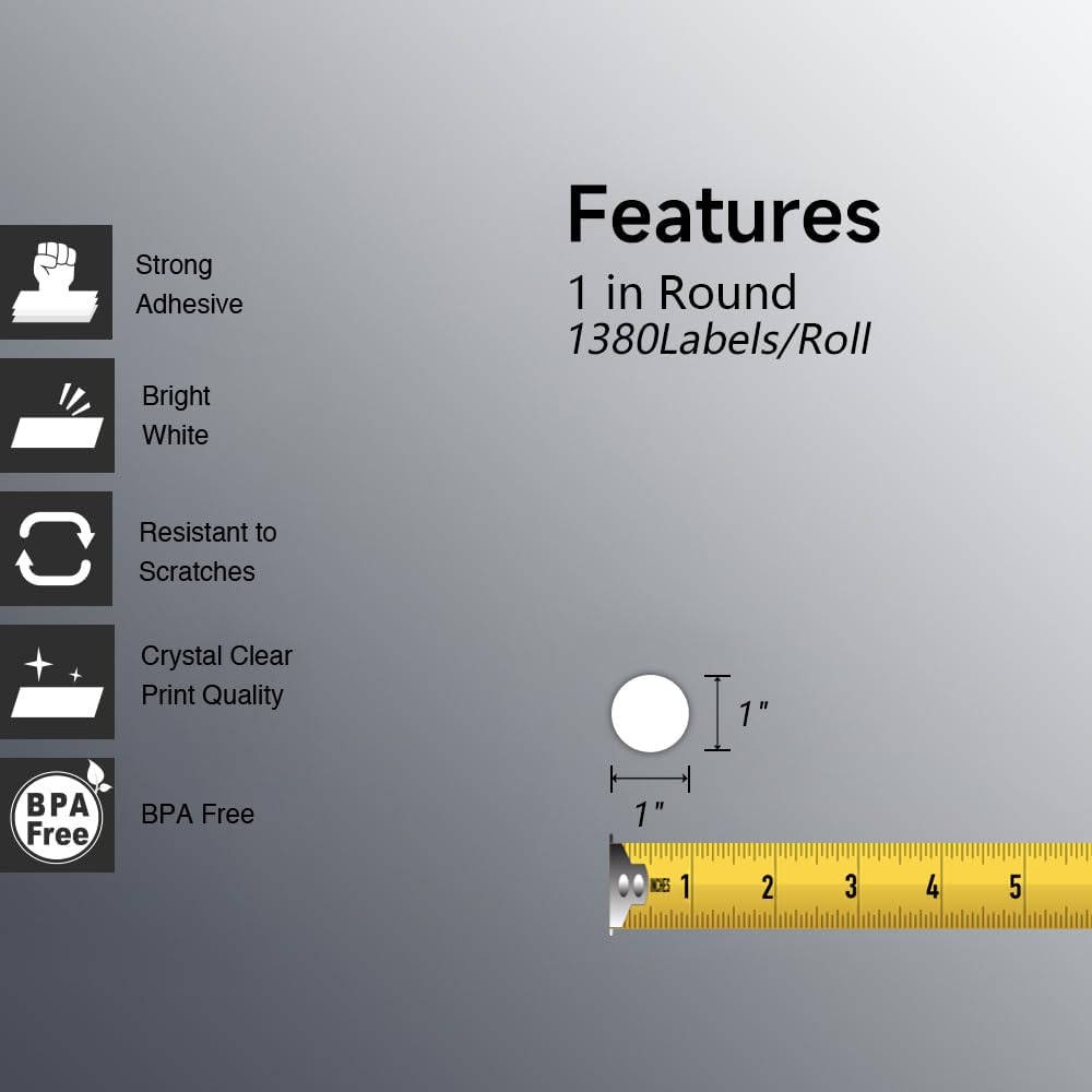 BETCKEY 1 Inch Circle Thermal Sticker Labels, Compatible with Zebra & More Label Printer, Perforated [10 Rolls, 13800 Round Labels] - Image 2