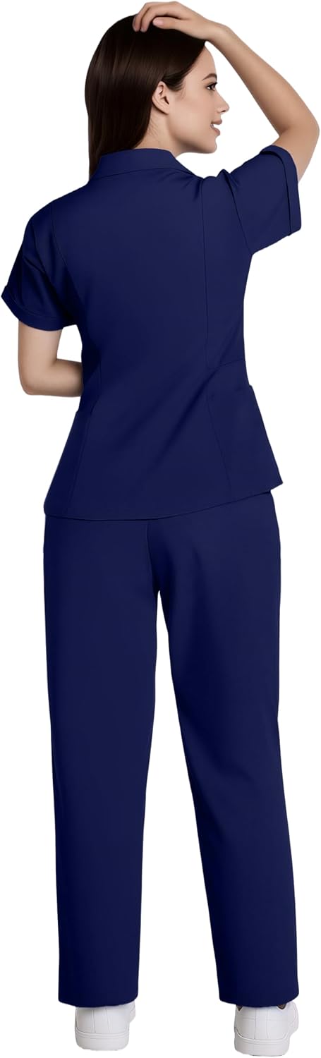 Scrubs for Women, V-Neck Scrub Uniform Top with Straight Leg Pants | Moisture-Wicking Soft Fabric, 9 Utility Pockets, Flexible Comfort, Professional Fit, Ideal for Nurses and Medical Staff