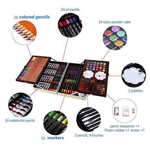 H & B Deluxe Art Set 145-Piece 2 Layers, Kids Art Supplies for Drawing, Painting, Portable Aluminum Case Art Kit for Kids, Teens, Adults Great Gift for Beginner and Serious Artists, Yellow - Thumbnail 3