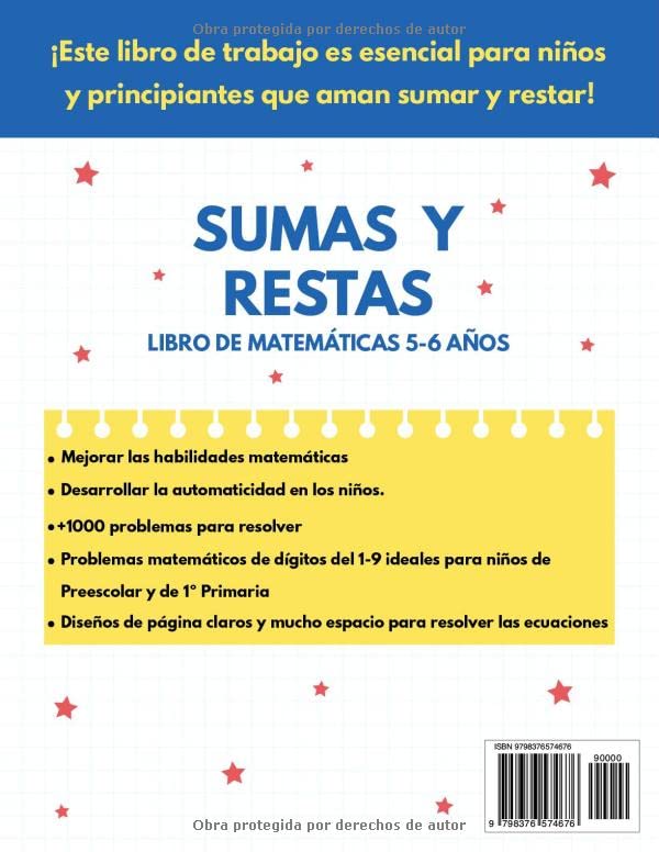 Miniatura 2 de Sumas y Restas para Niños 5-6 Años Libro de Práctica de Suma y Resta para Niños de 5 a 6 Años 1 de Primaria Sumas y Restas de Dígitos del 1-9 +1000