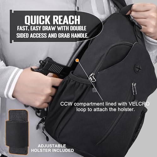 DEYACE Concealed Carry Bag for Men, YKK Zippers Crossbody Sling Backpack edc Bag with Gun Holsters, Travel Hiking Chest Bag Daypack