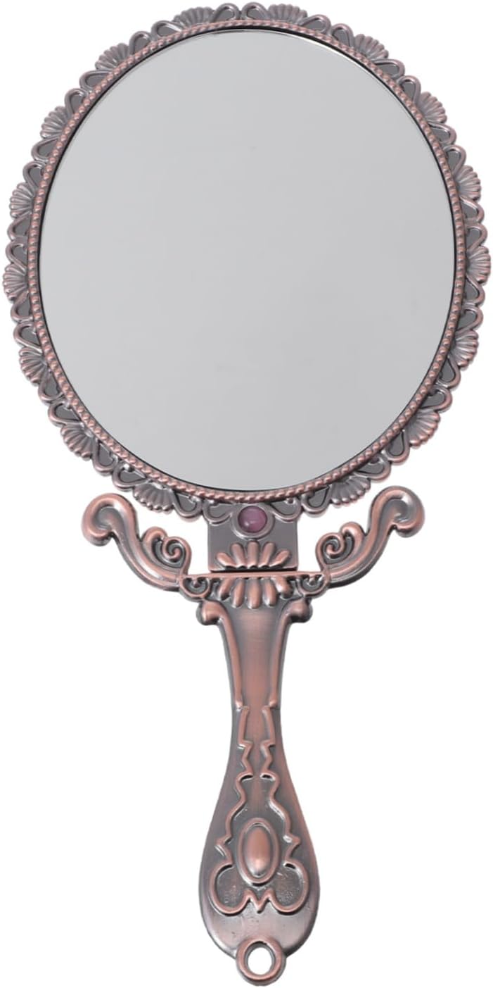 Vintage Hand Mirror with Elegant Rose Handle Portable Foldable Cosmetic Mirror for Travel Retro Design Compact for Women