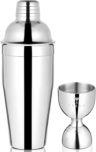 Etens Juego de coctelera de doble jigger, paquete de coctelera de Martini de 24 onzas y Jigger Bell Jigger de 2 oz 1 oz para bartending - Mezclador