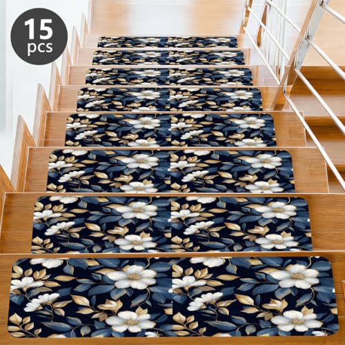 Alfombra para escaleras de 7.8 x 30'' antideslizante con diseño botánico de flores 6