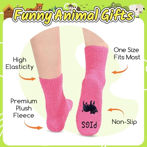 HAPPYPOP Novelty Animal Gifts for Women - Fuzzy Cow Horse Pig Duck Socks for Animal Lovers2