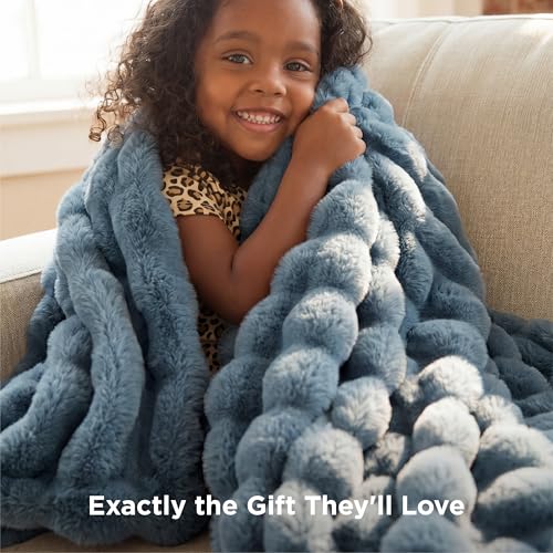 Image of Bedsure GentleSoft Fluffy Fuzzy Greyish Blue Throw Blanket, Soft Cozy Fleece Faux Fur Blanket for Couch, Blue Room Decor Coloring Bed Cover, Thick Warm Plush Birthday Gifts for Women Men Over 60