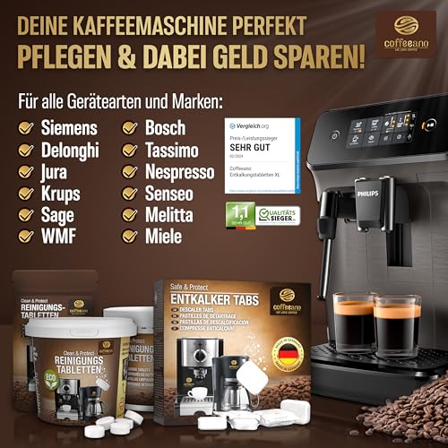 Coffeeano 50 Entkalkungstabletten für Kaffeevollautomaten und Kaffeemaschinen. Entkalkungs-Tabs für Delonghi, Siemens, EQ-Serie, Jura, Krups, Bosch, Miele, Melitta, WMF uvm.