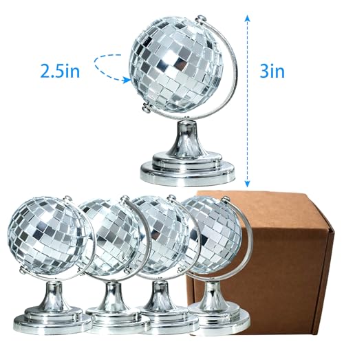 Mini boules disco avec support (lot de 4) sculpture rétro pour bureau