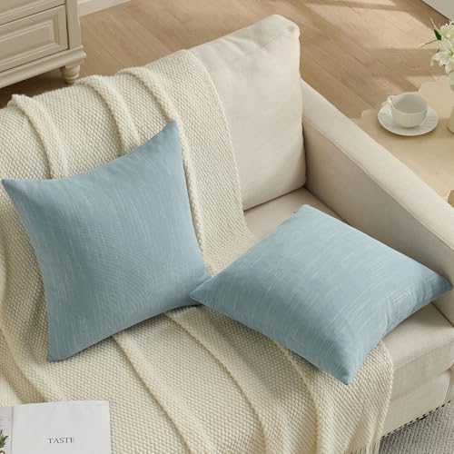 FUTEI Pack of 2 Chenille Throw Pillow Covers 16x16 Inch, Dusty Blue by FUTEI - Used condition - Image 4