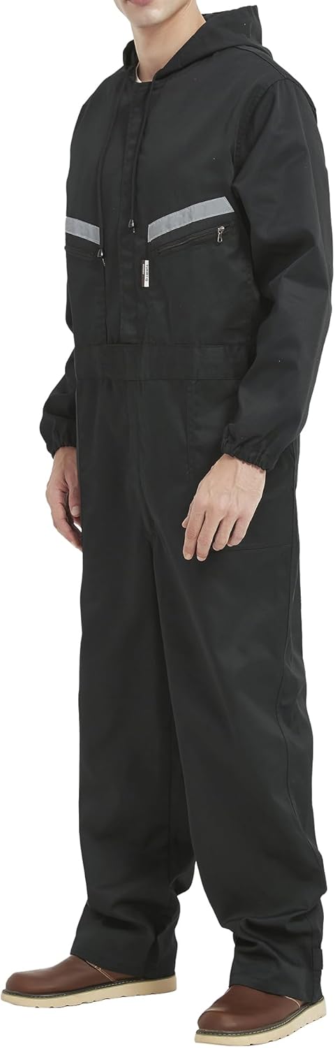 Mens Work Coveralls Mechanic Hooded Overall Workwear Jumpsuits Long Sleeve Hi Viz Coverall with Zippers - Image 6