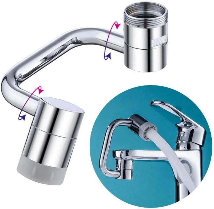 SHOWAY Faucet Extender, 1080° Swivel, Dual Outlets, Universal Splash Filter Faucet, Robotic Arm Sprayer Attachment - Easy Installation