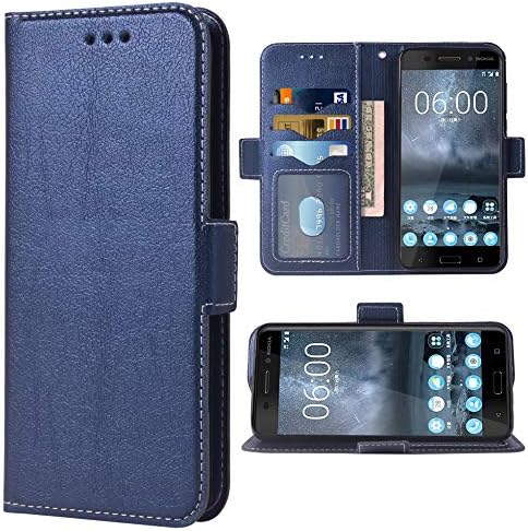 Phone Case for Nokia 6 Folio Flip Wallet Case,PU Leather Credit Card Holder Slots Full Body Protection Kickstand Hard Hybrid Protective Phone Cover for Nokia6 TA-1021 TA-1033 Cases Women Men DarkBlue