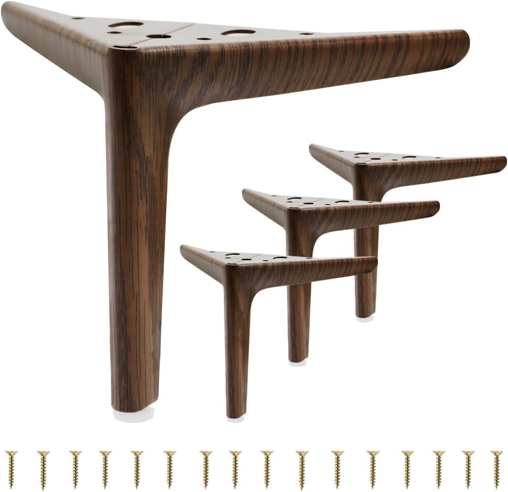 Furniture Legs 5.9inch, Metal Sofa Legs for Furniture Set of 4, Sofa Legs Replacement Heavy Duty, Mid Century Triangle Dresser Legs for Cabinet Ottoman Nightstand (2.2mm) 5.9" height, 2.2mm thickness Dark Brown