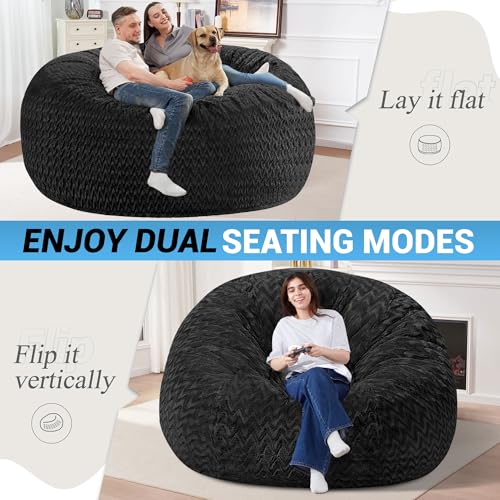 Image of HABUTWAY 6FT Bean Bag Chair,Giant Bean Bag Chairs for Adults,Big Bean Bags with Memory Foam Filled, Large Beanbag Chairs with Chevron Plush Cover-Black