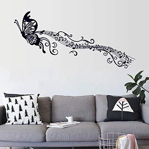 Música negra mariposa decoración de la pared Stave Note pegatinas de pared Pvc calcomanías de pared/vinilo adhesivo decoración del hogar para habitación de niños extraíble