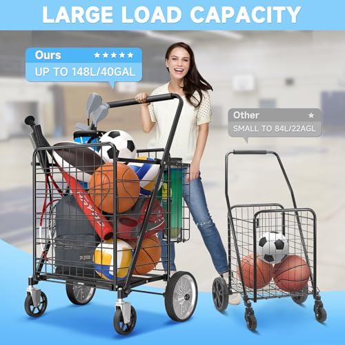Apilab JUMBO SHOPPING CART BLACK 40 Gal Shopping Cart For Groceries - Grocery Cart On 360° Swivel Big Strong Wheels thumb #2
