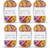 Ovillos de Lana para Tejer y Ganchillo Multicolor, 6x50g (Total 300g) Hilo de Algodón Acrílico Suave, 5 Hebras 2.5mm, Ideal para Principiantes, Bebés y Manualidades DIY (Color Naranja Arcoíris)