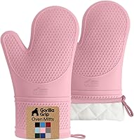 Vista 37 de GORILLA GRIP - Juego de guantes de horno de silicona suave sin BPA, guantes de cocina resistentes al calor e impermeables, forro de algodón grueso