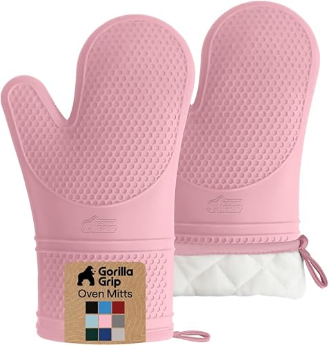 Vista 37 de GORILLA GRIP - Juego de guantes de horno de silicona suave sin BPA, guantes de cocina resistentes al calor e impermeables, forro de algodón grueso