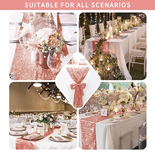 12 Pack Rose Gold Sequin Table Runner 12" X 72" Table Cloth Rectangle For Wedding Tables Sparkle Table Covers For Party Engagement Birthday Banquet Wedding Decorations Baby Shower #TOP4