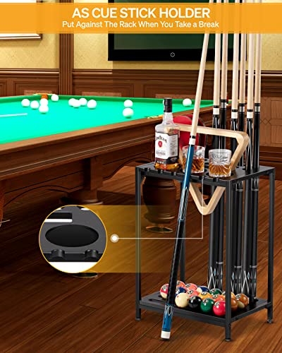 EXTCCT Billiards Pool Stick Holder - Pool Cue Rack Floor Stand & Ping Pong Paddle Holder Hardwood Pool Cue Holder for 12 Cues Sticks Pool Table Accessories Organizer (Black) - Image 5
