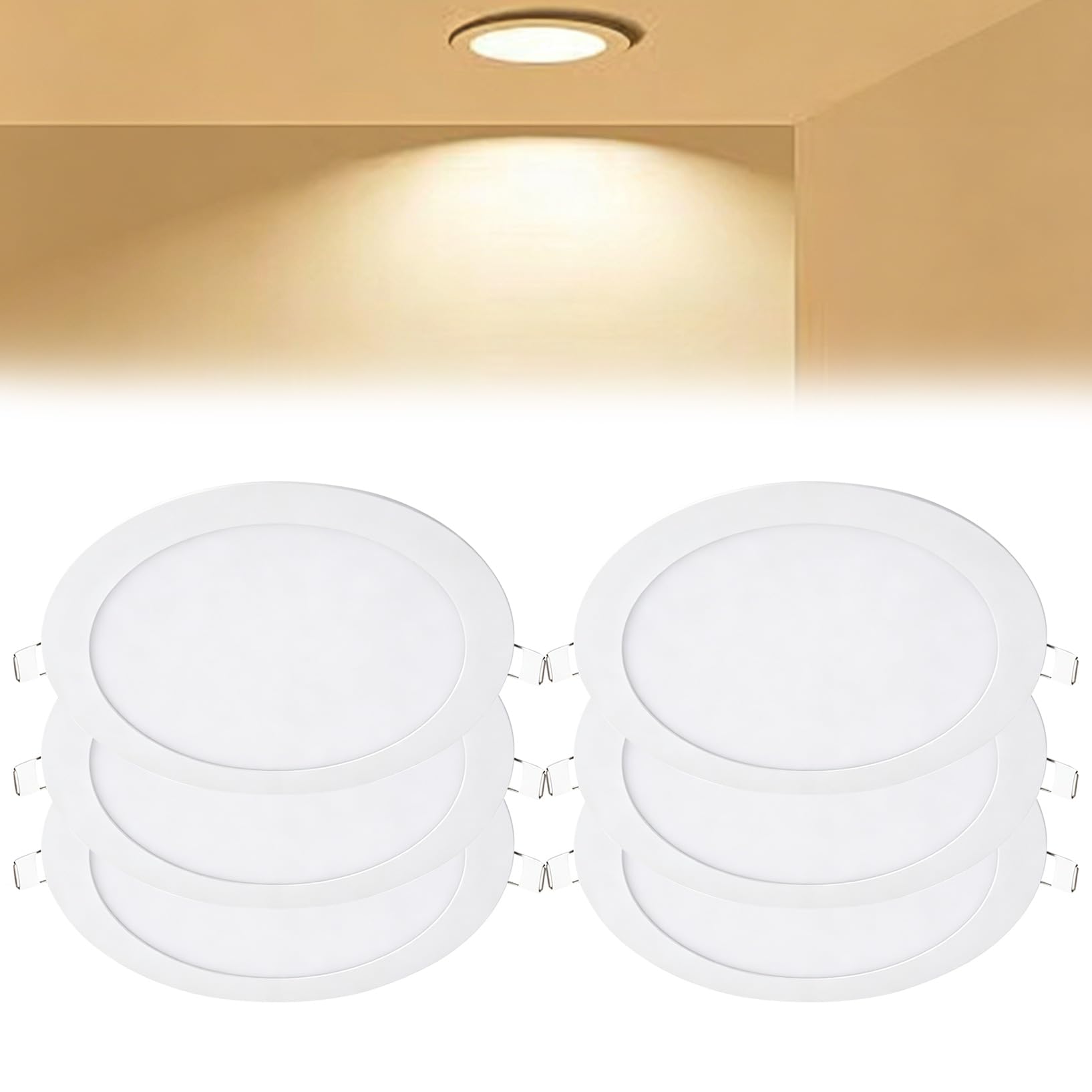 VOGHMOLD 24W Ultra Slim LED Downlight 12 inch, 3000K Recessed Ceiling Light, Cut Φ280-285mm, AC85-265V Flush Mount Spotlights Aluminum Round Panel Lights for Office Hallway, 6 Pack