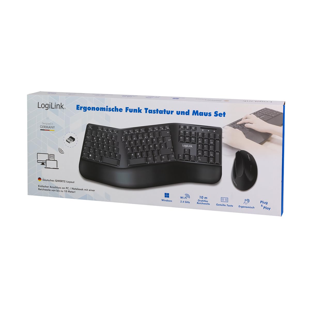 Logilink Juego de ratón ergonómico con Teclado Dividido (con 13 Teclas Multimedia)