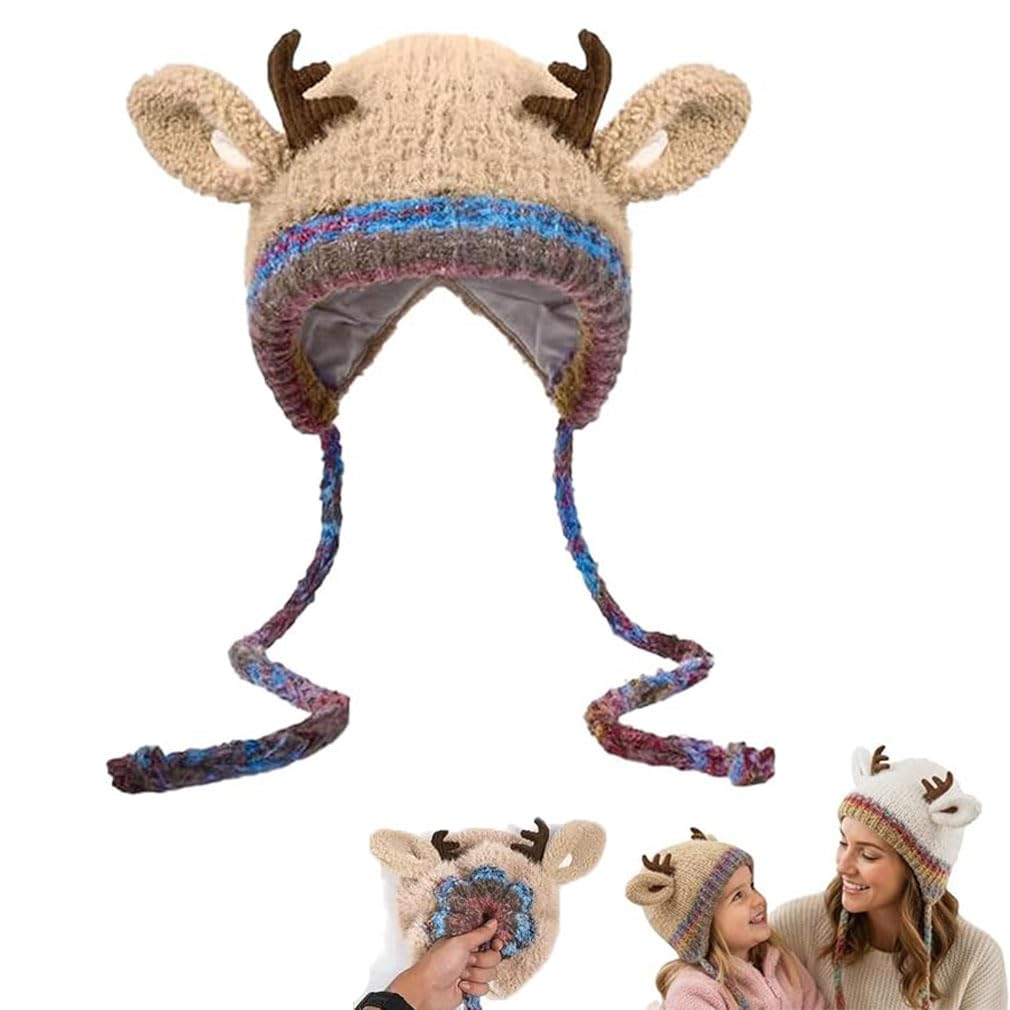 Festive Christmas Antler Hat & Bag 2-in-1, Christmas Transformable Hat and Bag, Cute Deer Storage Knitted Winter Hats