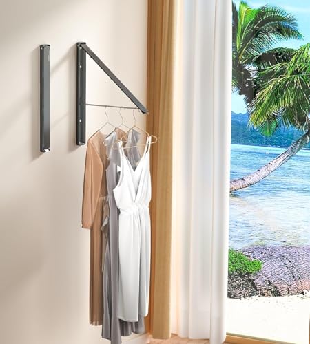 Clothes Drying Rack Wall Mounted,Retractable & Foldable Clothes Hanger for Laundry Room Organization and Storage, Hanger for Laundry Room, Indoor & Outdoor Use(1P, Metal, Black)