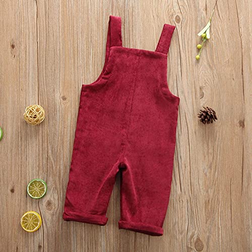Liyamiee Baby Boy Girl Corduroy Overalls Solid Suspender Bib Pants One-Piece Strap Jumpsuit Pocket Fall Winter Outfit (Wine Red Overall, 6-12 Months) #TOP5