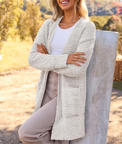 MEROKEETY Women's Long Sleeve Soft Chunky Knit Sweater Open Front Cardigans Outwear Coat3