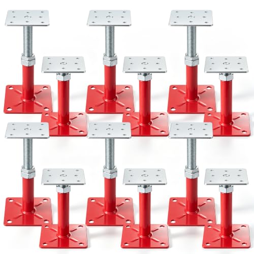 Image of 12 Pack House Floor Jacks 5-8 inch Adjustable House Leveling Jacks Heavy Duty Red Screw Jack Post, Load Capacity 5000lbs, Support Tool for Floors, Beams, Stairs, and Foundations