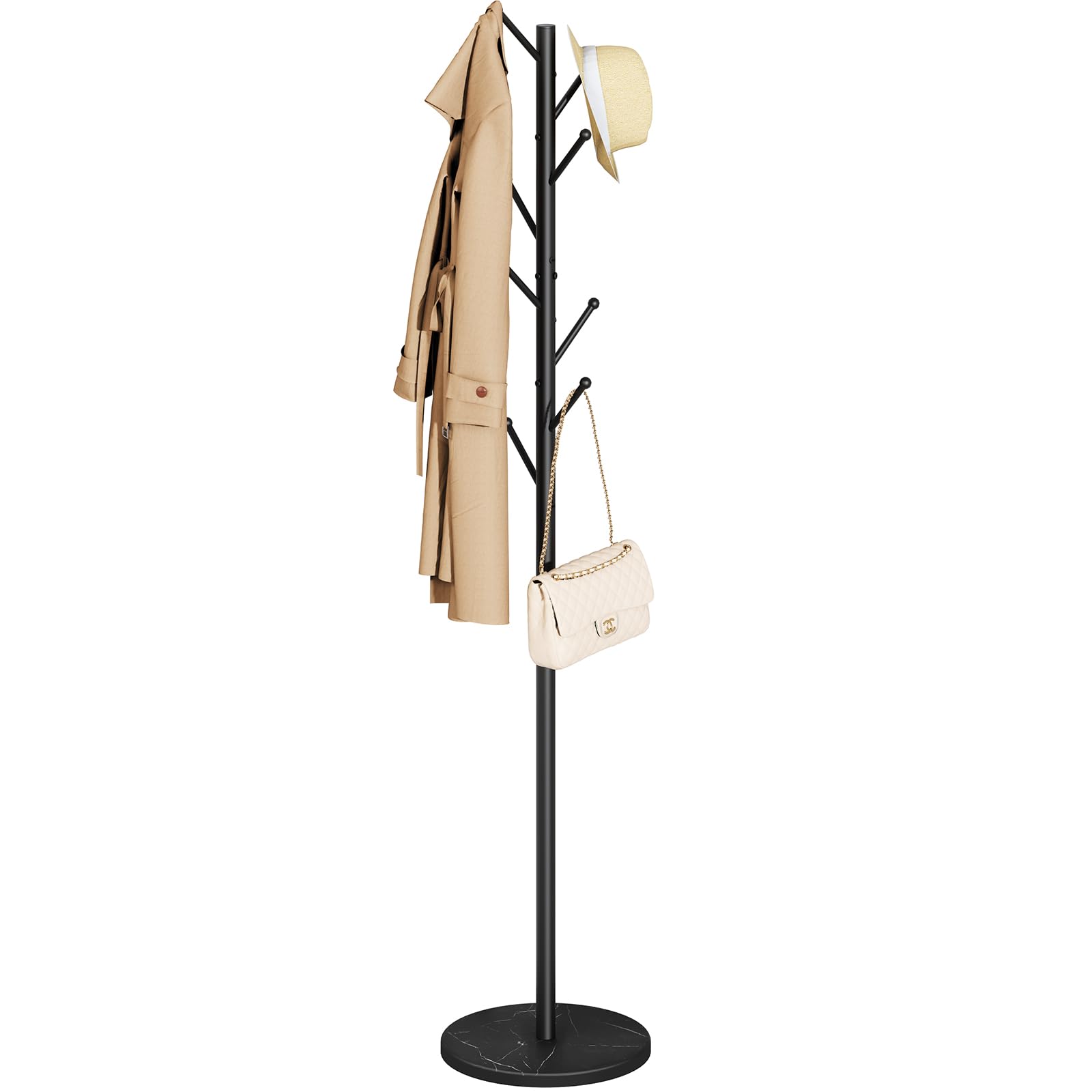 Yoobure Coat Rack Freestanding with Natural Marble Base - Coat Tree with 8 Hooks Heavy Duty Coat Hanger
