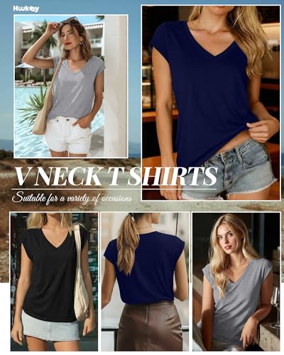 Image of Huukeay 3 Pack Women's V Neck Cap Sleeve T Shirts