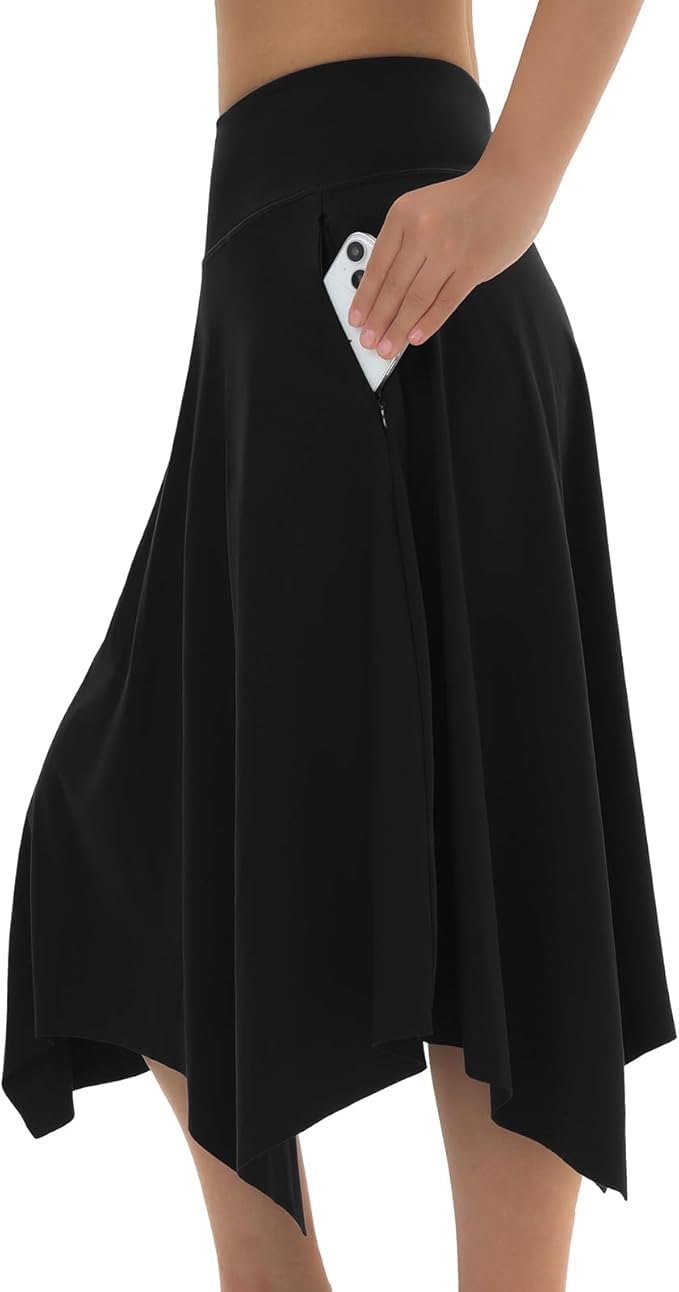 Knielange Skorts für Damen mit Taschen, hohe Taille, athletische Skorts, bescheidene Midi-Röcke, Übergröße
