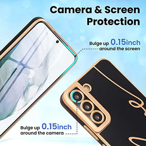 Raleavo For Samsung Galaxy S21 Case Luxury Plating Case Cover,Cute Love Heart Phone Case,Slim Soft Tpu Shockproof Bumper Case With Full Camera Protection,Electroplated Case For Women Girls,Black #TOP1