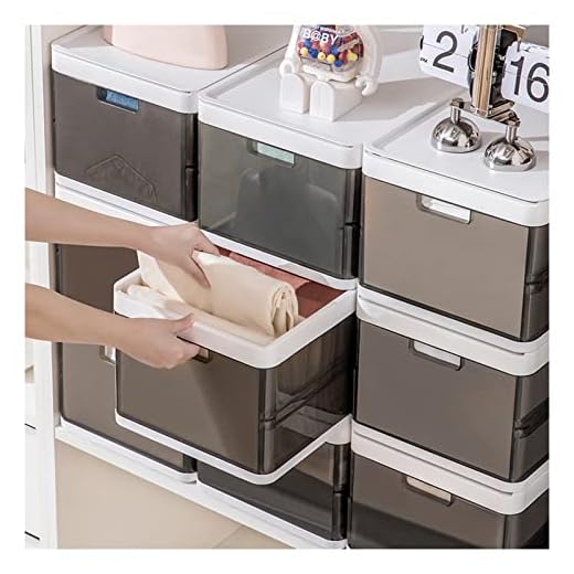 SNSLXH 18 Qt, 4 Pack Stackable Plastic Storage Bins with 1 lid, Foldable Closet Organizers Storage Box, Drawer Organizers for Clothes, Toys, Clear with Black (Plastic)