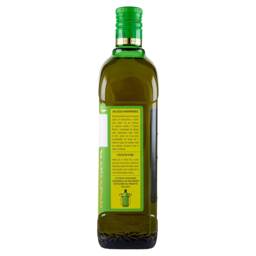 Monini Classico Huile d’Olive Vierge Extra Classico 6 x 1 L Bouteilles Verre Goût Équilibré Cuisine Italienne Méditerranéenne Assaisonnement Marinades Salades + Italian Gourmet Polpa