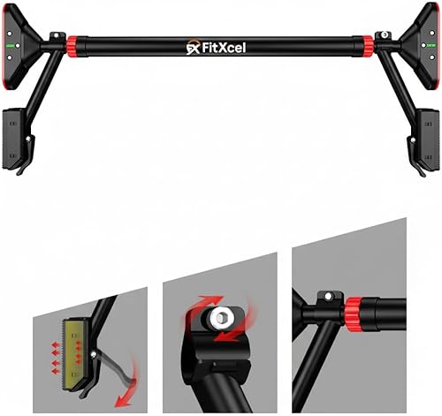 Miniatura 9 de Barra de dominadas para puerta, barra de entrenamiento de fuerza sin tornillos, mecanismo de bloqueo de ancho ajustable con barra antideslizante