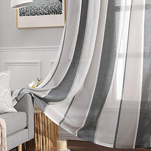 MIULEE 2 Panel Contemporary Decorative Ring Top Eyelet Voile Curtains Sheer Panels for Bedroom Livingroom Nursery Room 55Inch Wide x 57Inch Drop (140cm wide x 145cm Drop) Grey - Image 3
