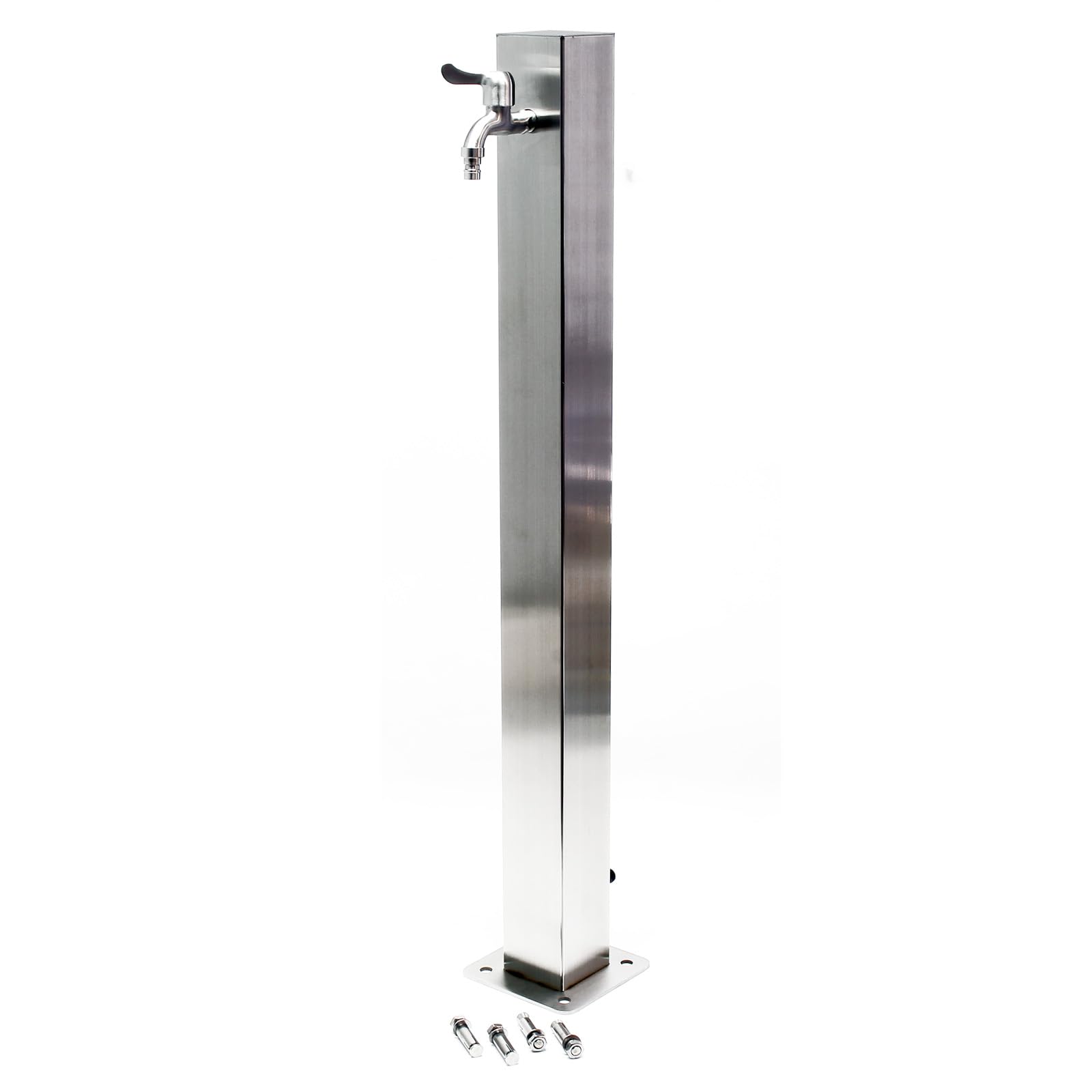 Wiltec Fontanella in acciaio inox 95 cm, colonna d'acqua con rubinetto e raccordo, resistente ai raggi UV e al gelo