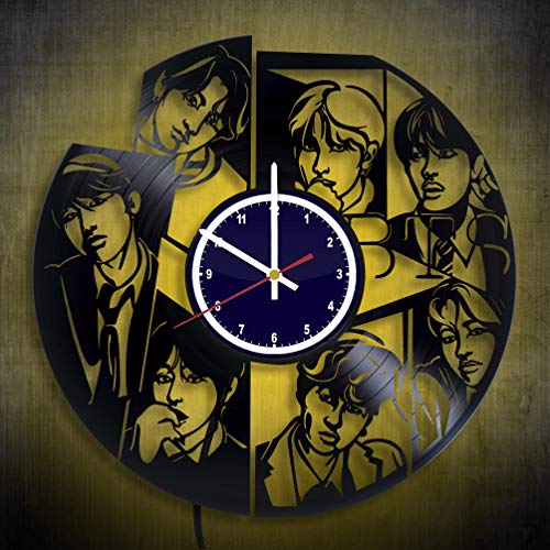 Vinyl Record LED Light Wall Clock Compatible with BTS Music Band Themed Night Lamp Home Decor - Living Room Nursery Wall Clock BTS Wall Art Decor for Adults