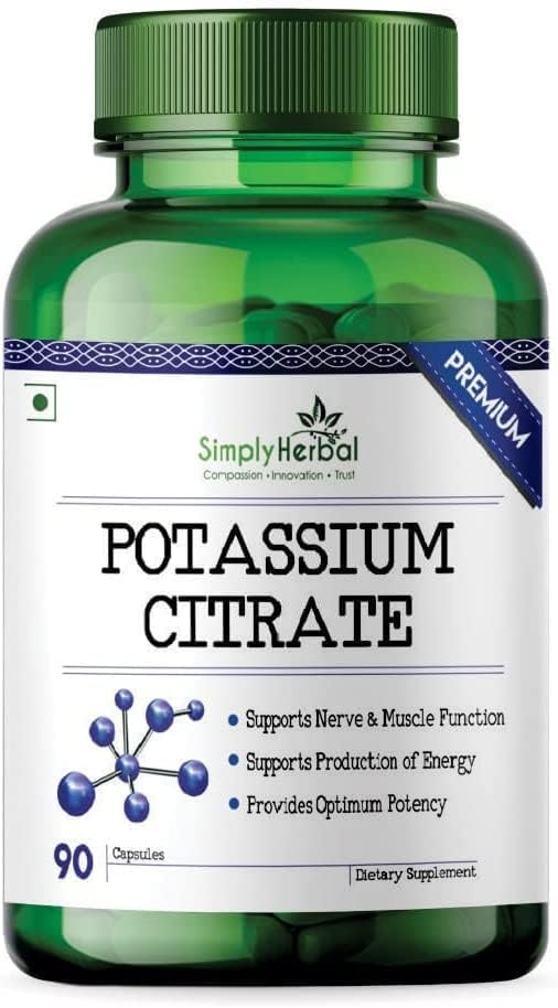 Tabletas de suplemento de citrato de potasio Simply Herbal - 99 mg para apoyar el sistema nervioso saludable y promover la función muscular para