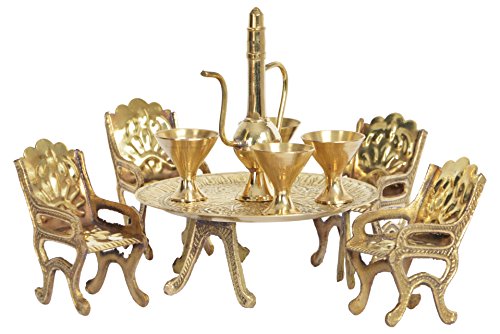 Image of Brass Antique Miniature Dining Table for Showpiece - Home Decor - Unique Show Piece - Rajasthani Handicraft
