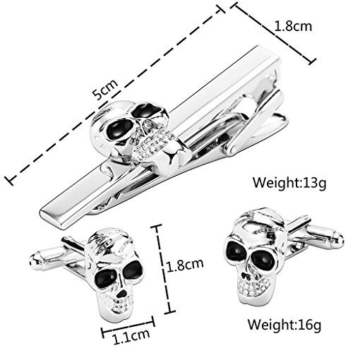 Daesar Heren roestvrij staal Tie Clip Manchetknoop Set Zilver Zwart Gothic Skull Manchetknoop - Image 3