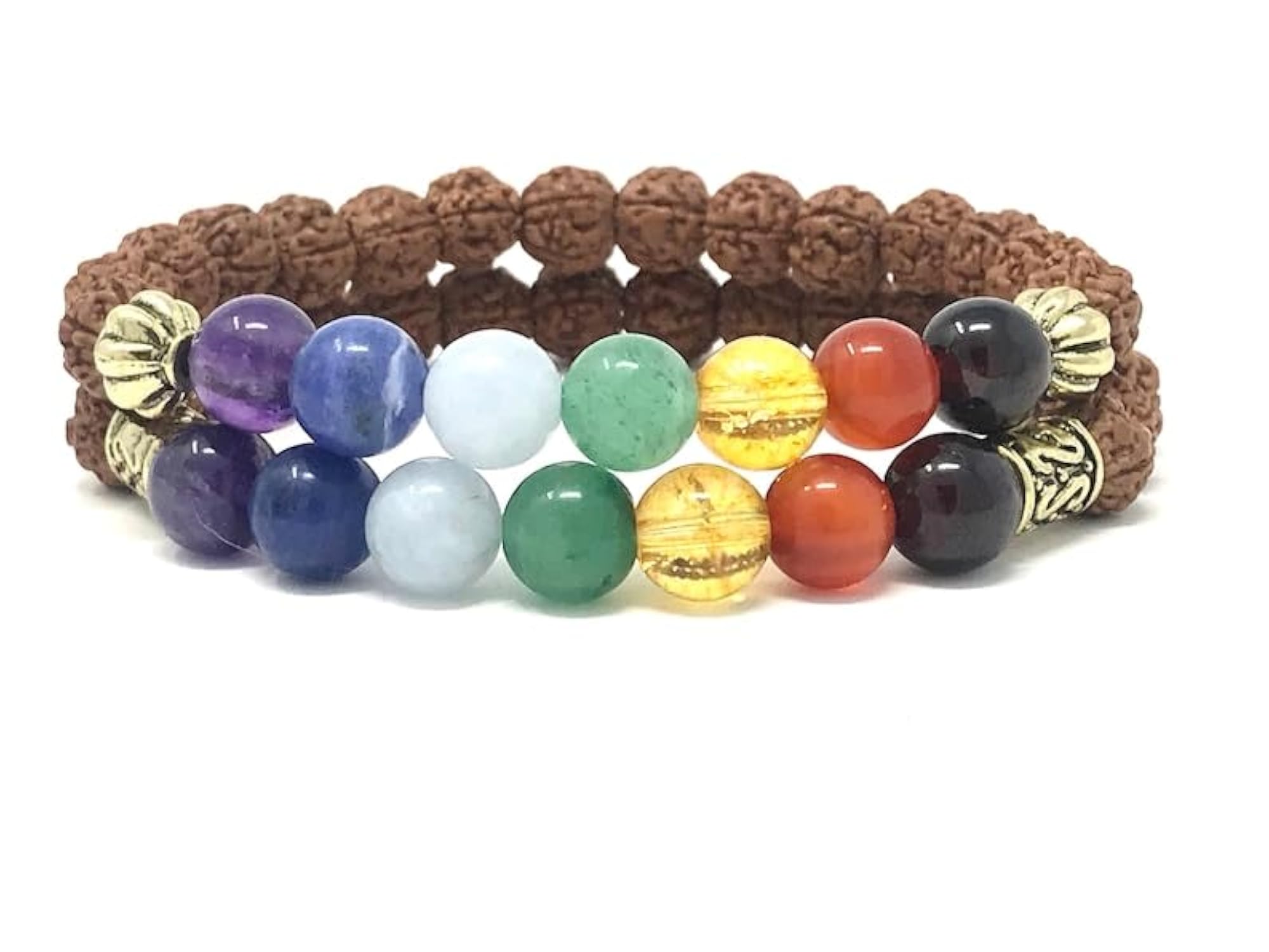 7 Chakra Stone & Rudraksha Couples Love Bracelet Set
