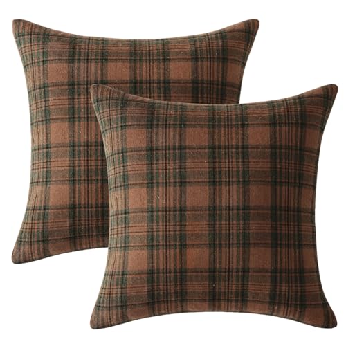 Image of MIULEE Fall Plaid Pillow Covers Scottish Tartan 20x20 Terracotta Brown | Set of 2 Fall Decorations Cushion Covers, Farmhouse Winter Home Decor, for Thanksgiving Sofa Couch Bed Living Room