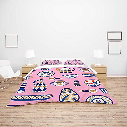 Housse de couette et taie d'oreiller rose ethnique parure de lit polyester CHEHONG
