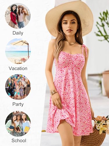 Image of OURIN Women's Spring Sweetheart Neckline Tie Strap Summer Sundresses Sleeveless Mini Dress with Pockets